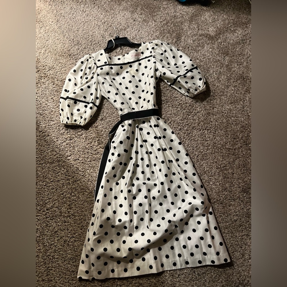 80s black white polka dot Puff Sleeve feminine coquette tea sundress prom dress